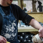 Richard Heeley at work in his pottery in Shropshire Feb 2018